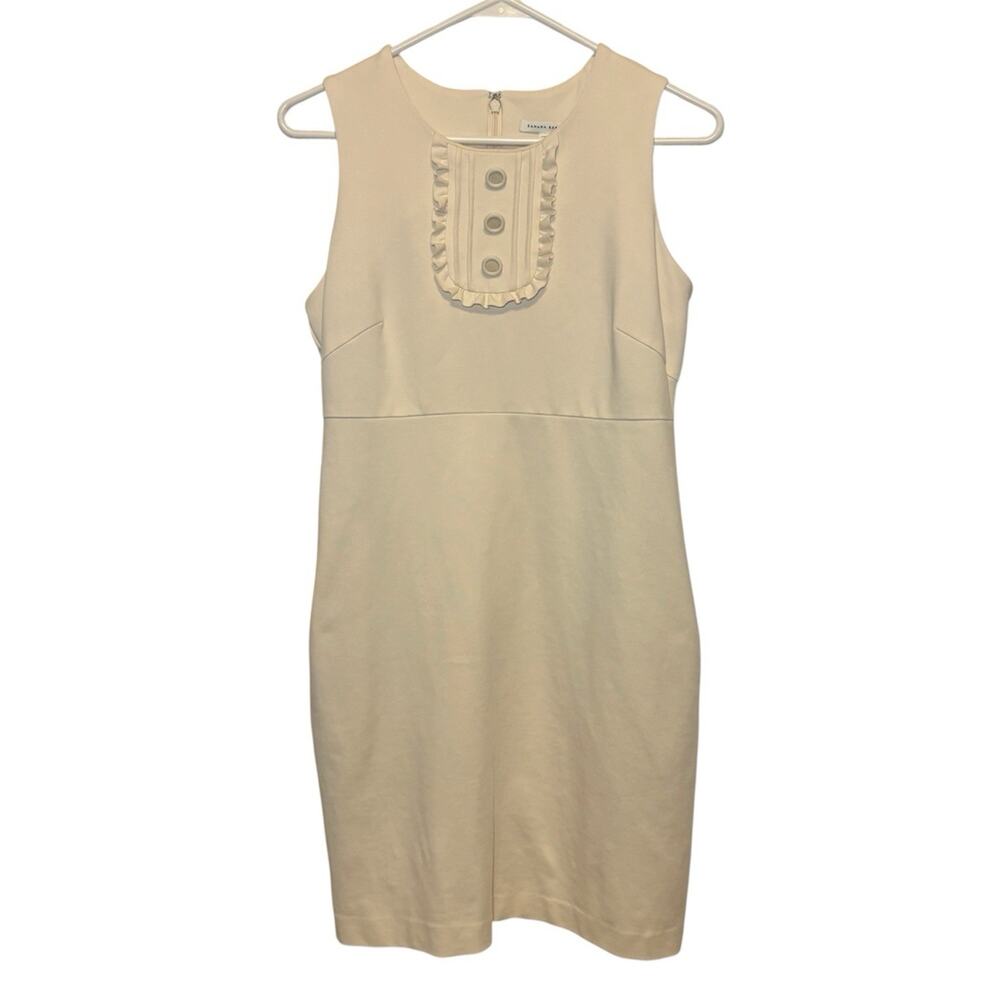 Banana Republic Dress Women 4 Cream Sheath Ruffle Career Quiet Luxury Old Money